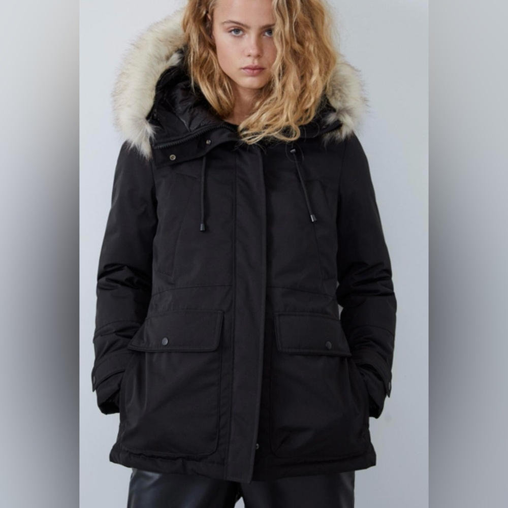 ZARA Winter Hoodie Coat Black Size S